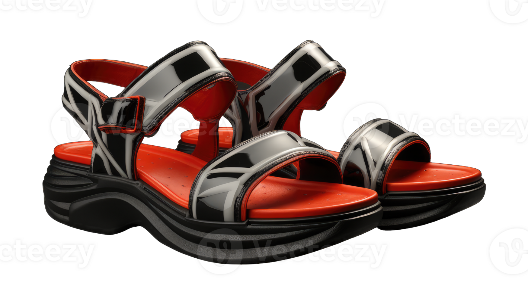 Red and black Casual Style leather Sandal with white background and copy space for text and logo, AI Generated png