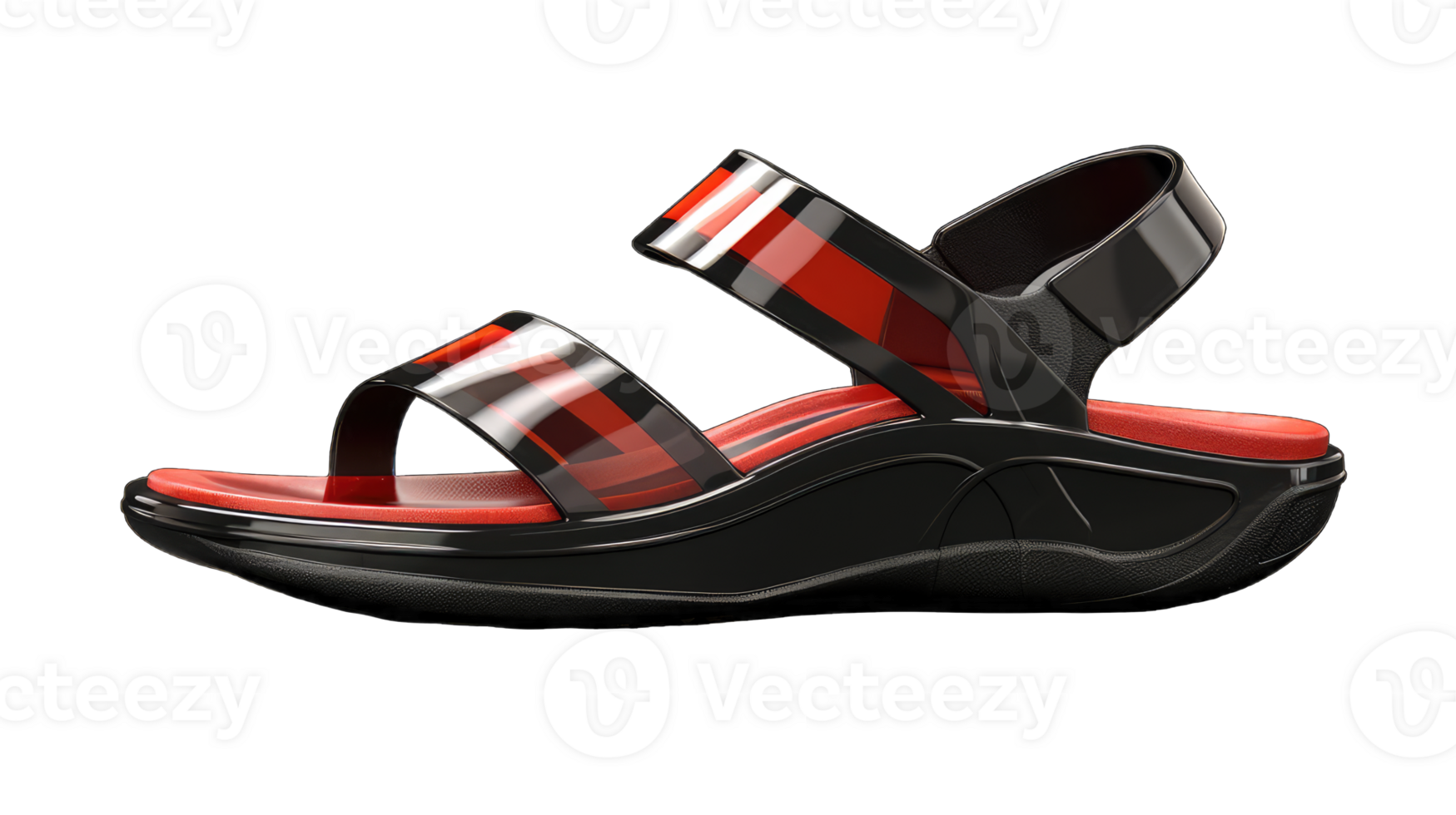Red and black Casual Style leather Sandal with white background and copy space for text and logo, AI Generated png