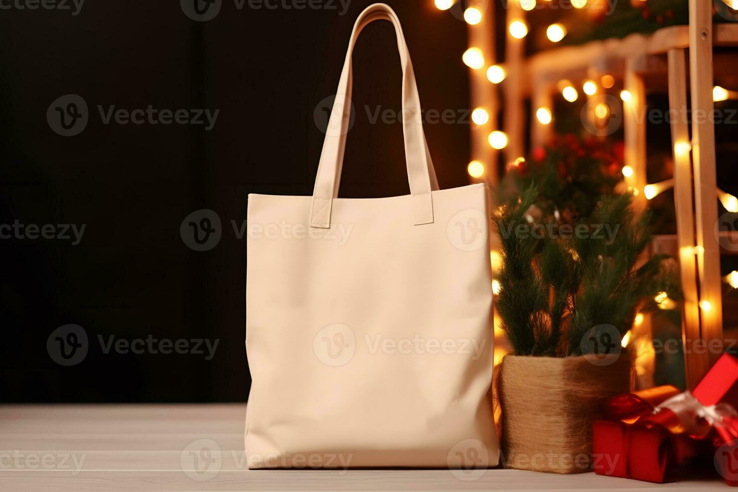 Christmas Tote Bag product mockup, Christmas White Tote Bag Mockup, Created With Generative AI Technology photo