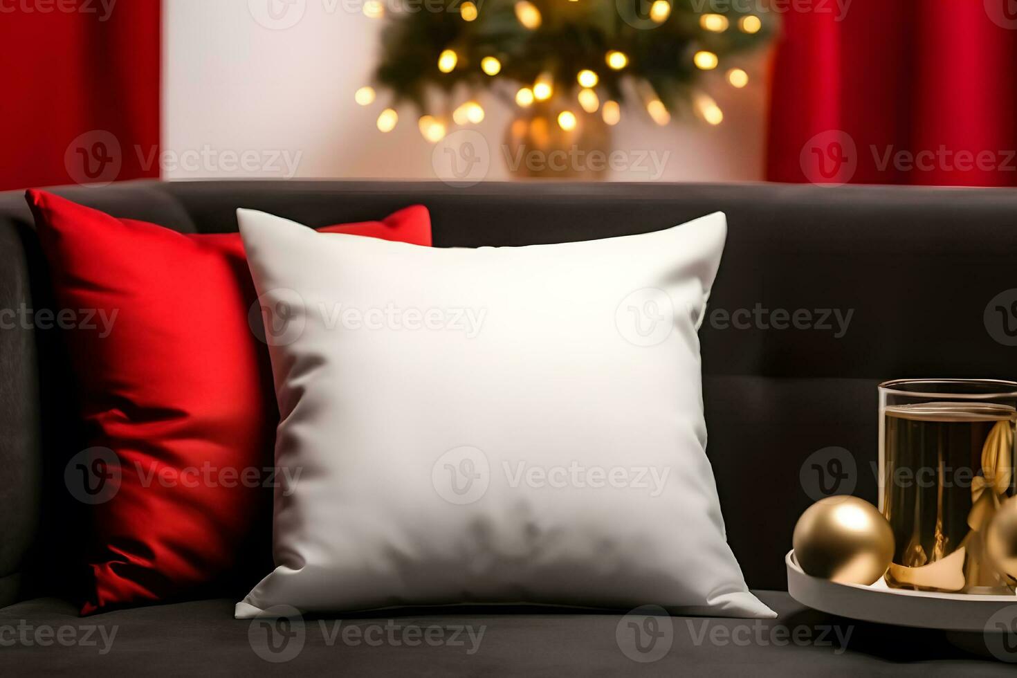 Christmas Throw pillow cushion product mockup, Christmas White Pillow Mockup, Created With Generative AI Technology photo