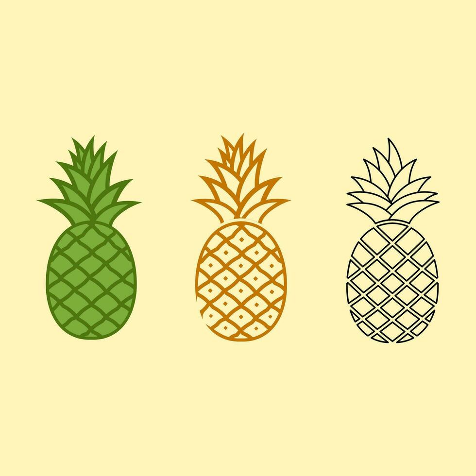 Set of pineapple icons in a flat style. vector