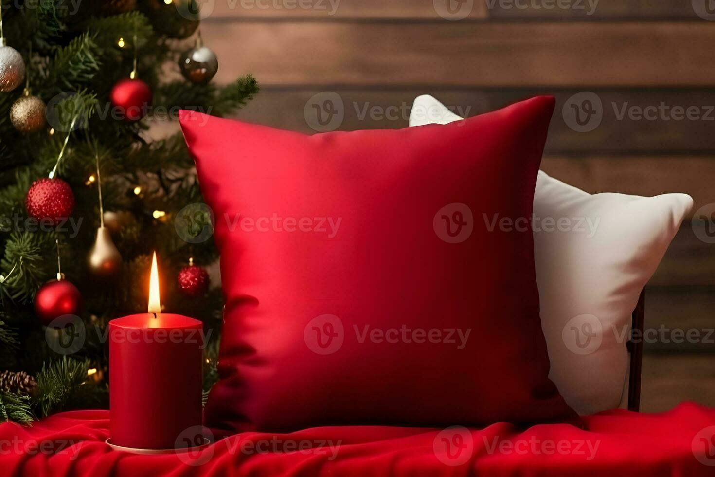 Christmas Throw pillow cushion product mockup, Christmas Red Pillow Mockup, Created With Generative AI Technology photo