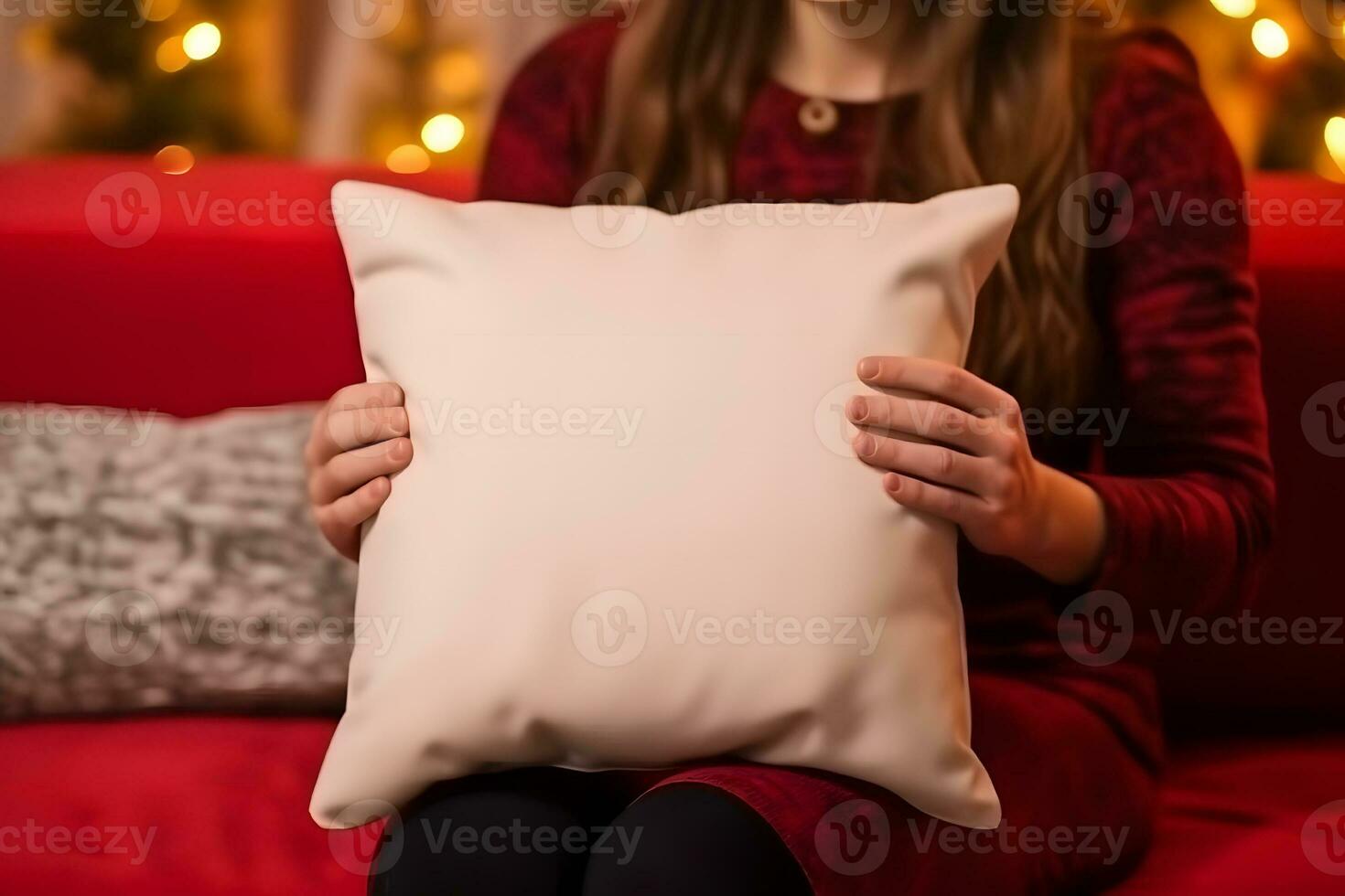 Christmas Throw pillow cushion product mockup, Christmas White Pillow Mockup, Created With Generative AI Technology photo