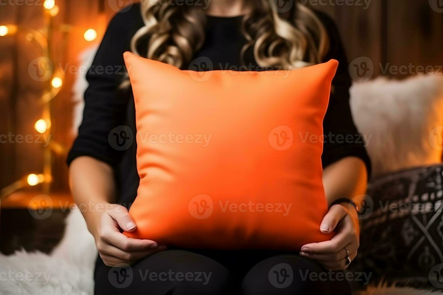 Halloween Throw pillow cushion product mockup, Halloween Orange Pillow Mockup, Created With Generative AI Technology photo