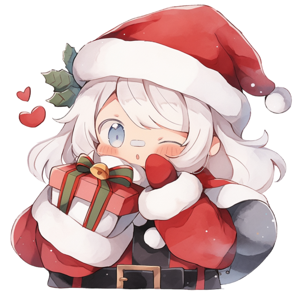 Kawaii girl cartoon in Santa suit, AI Generated png