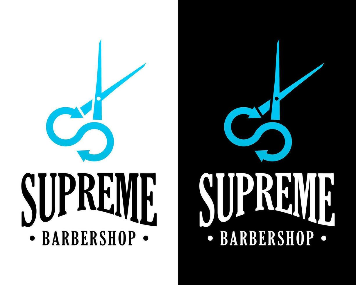 Letter S monogram barbershop scissors logo design. vector