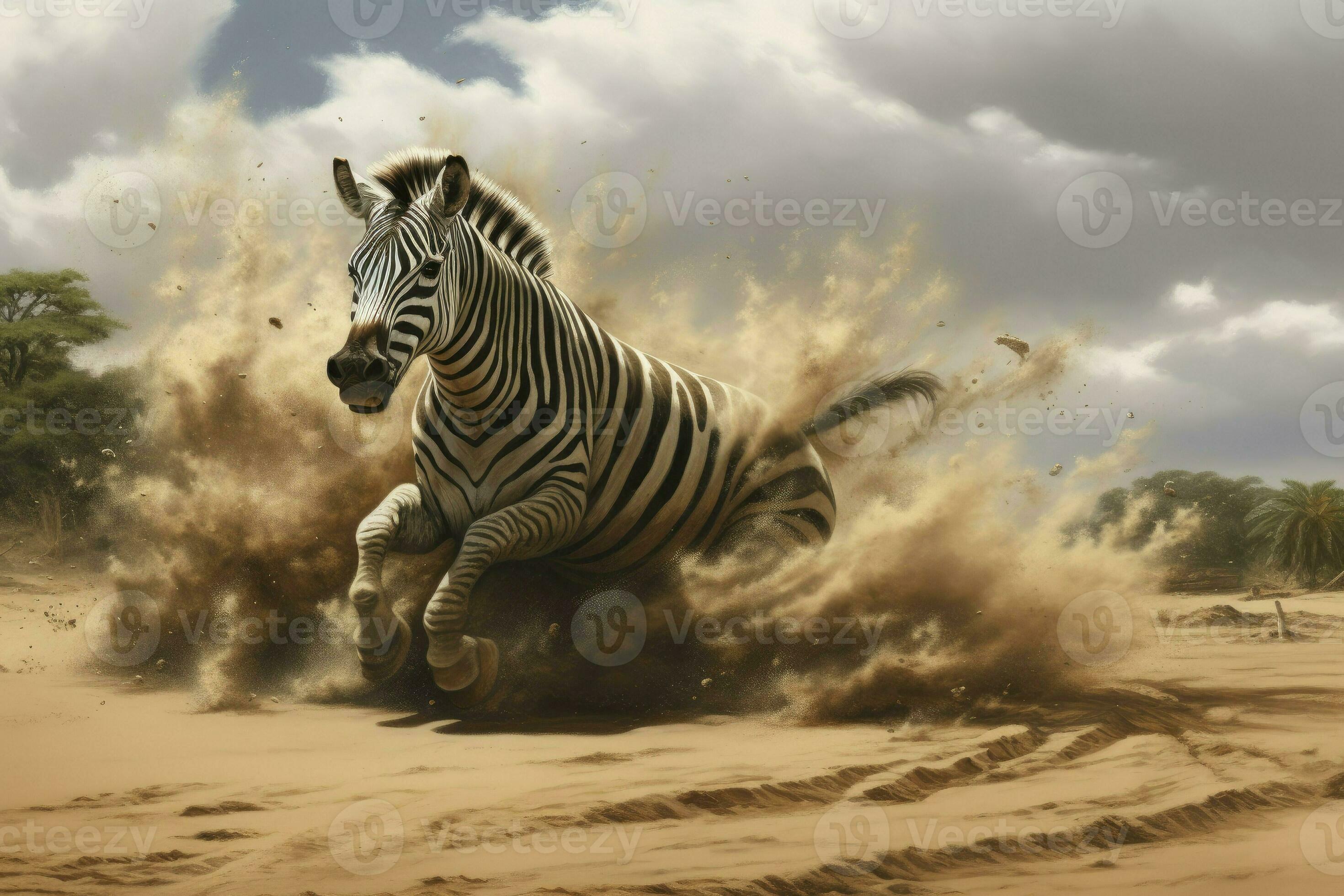 Zebra Dust Storm a zebra run and creating a dust storm, AI Generated