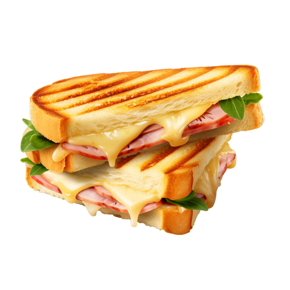 Cheese and ham toasted panini melt Isolated on transparent background ai generative png