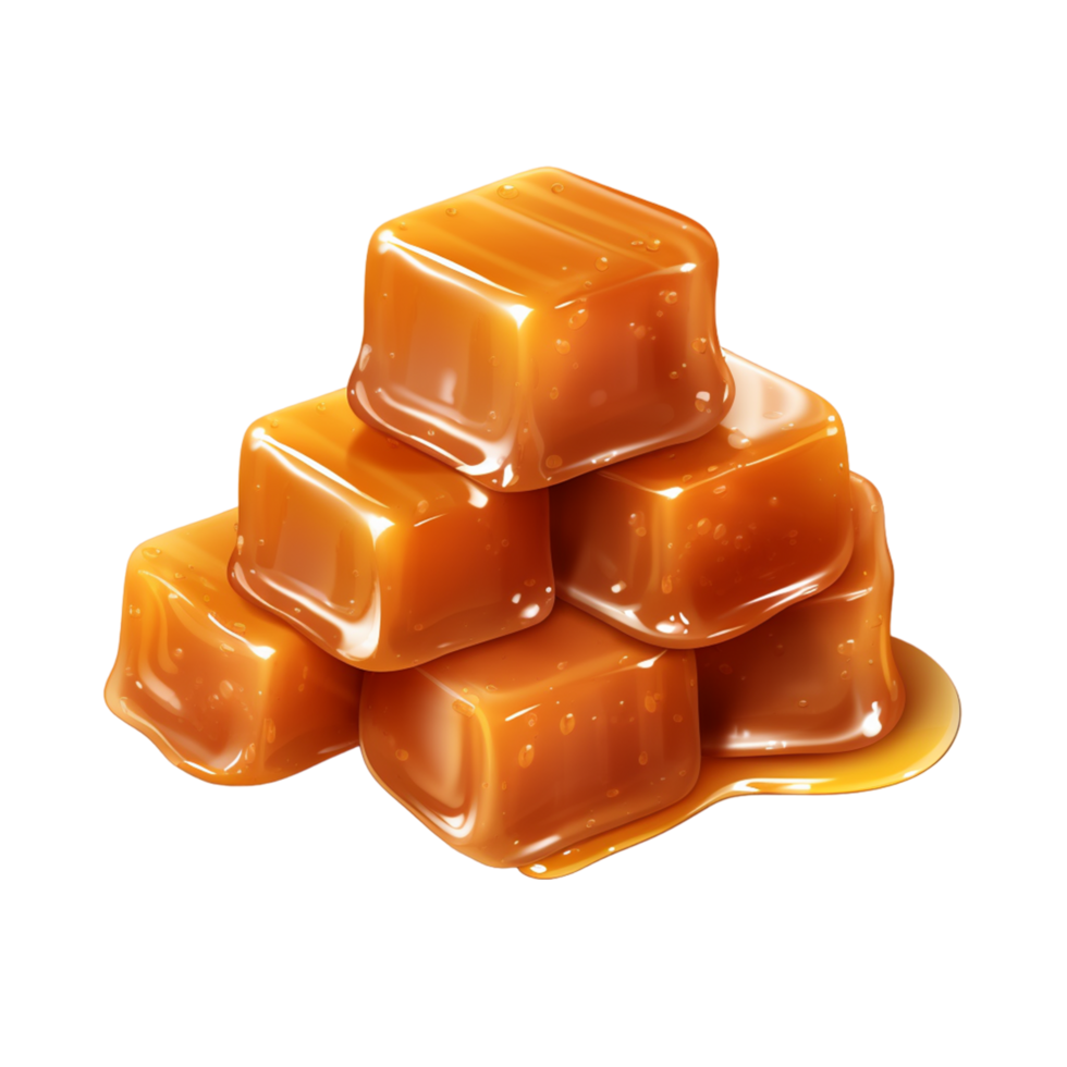 Caramel candies and caramel sauce isolated on transparent background ai generative png