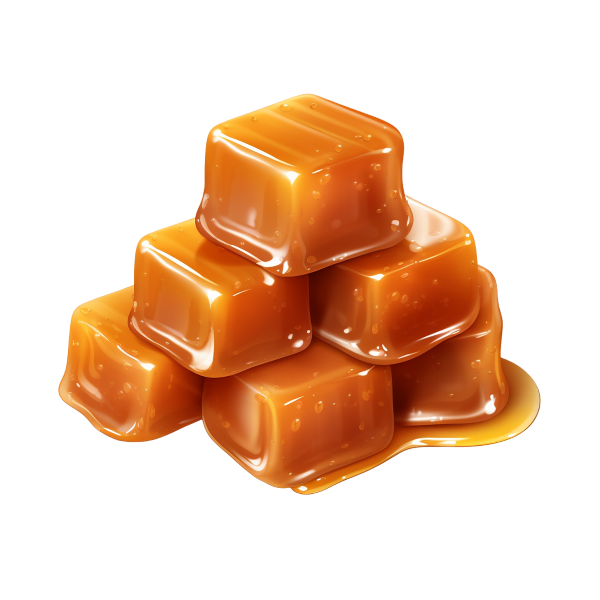 Caramel candies and caramel sauce isolated on transparent background ai ...