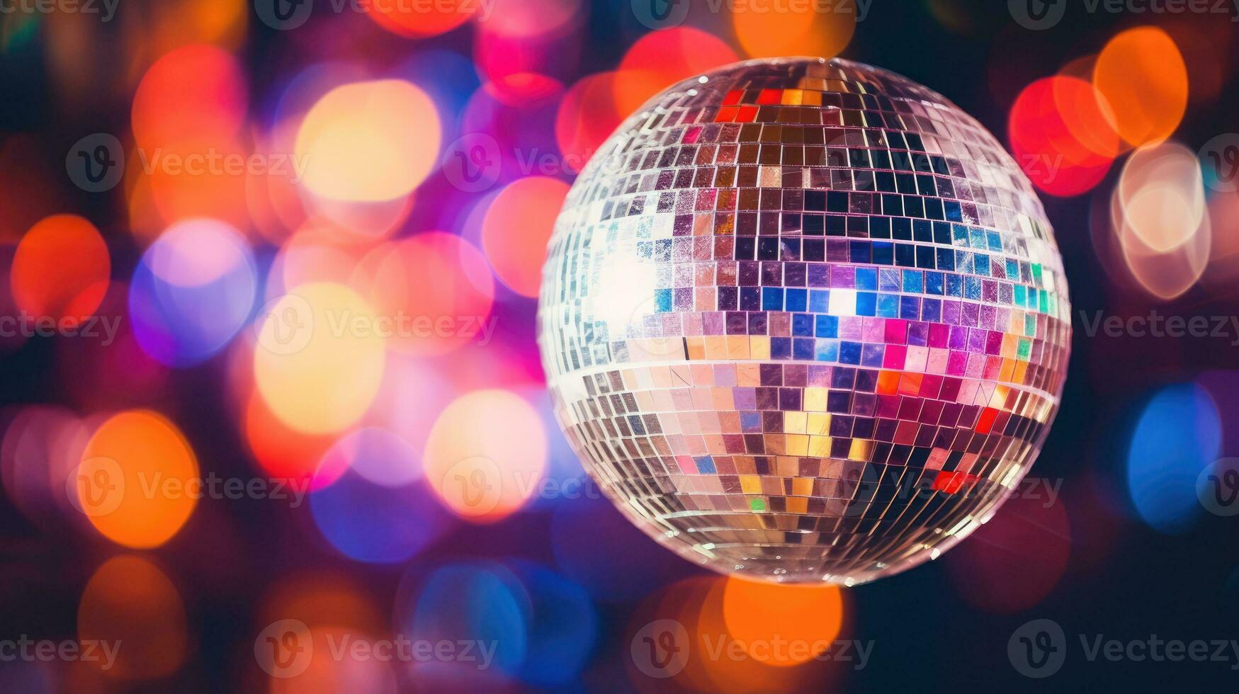 Colorful disco mirror ball lights night club background. Party lights disco ball photo