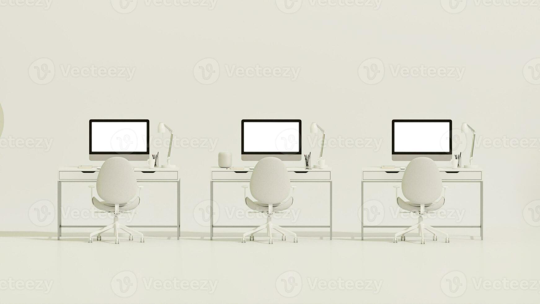White and beige monochrome minimal office table desk. Minimal idea concept for study desk and workspace, frame photo. Mockup template, photo