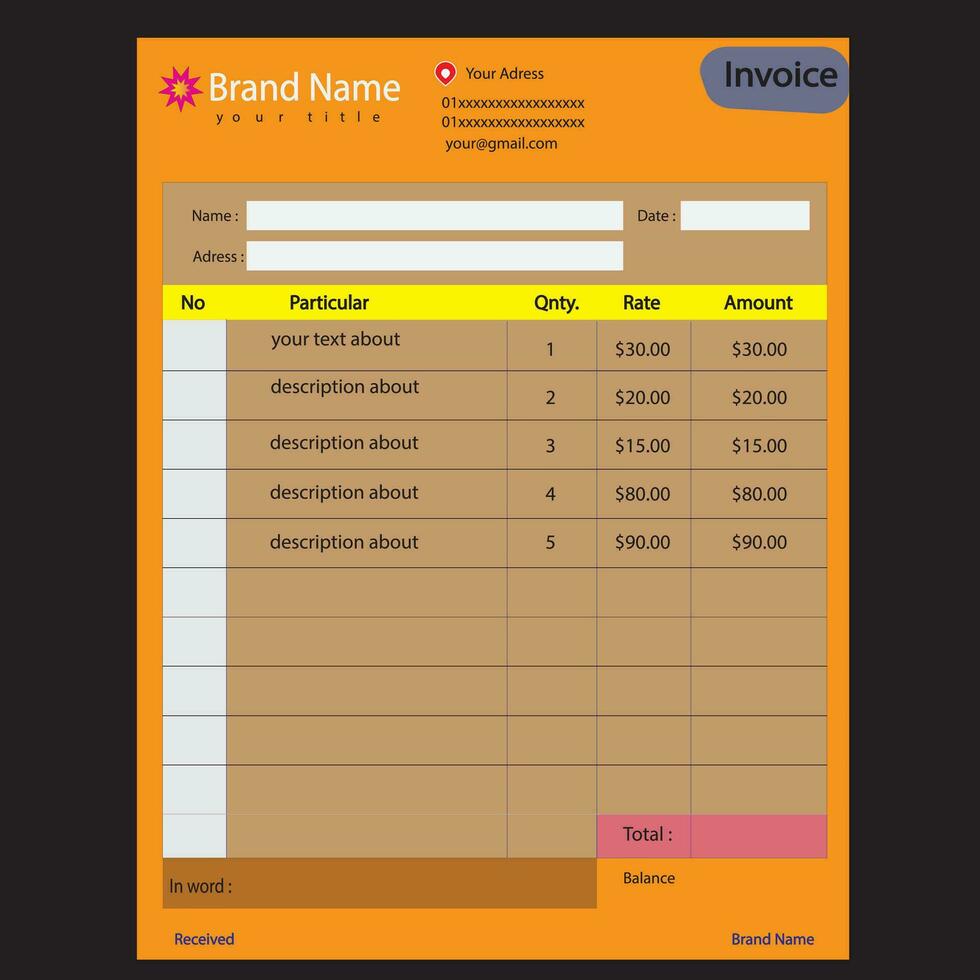 Invoice Cash memo pro vector template design