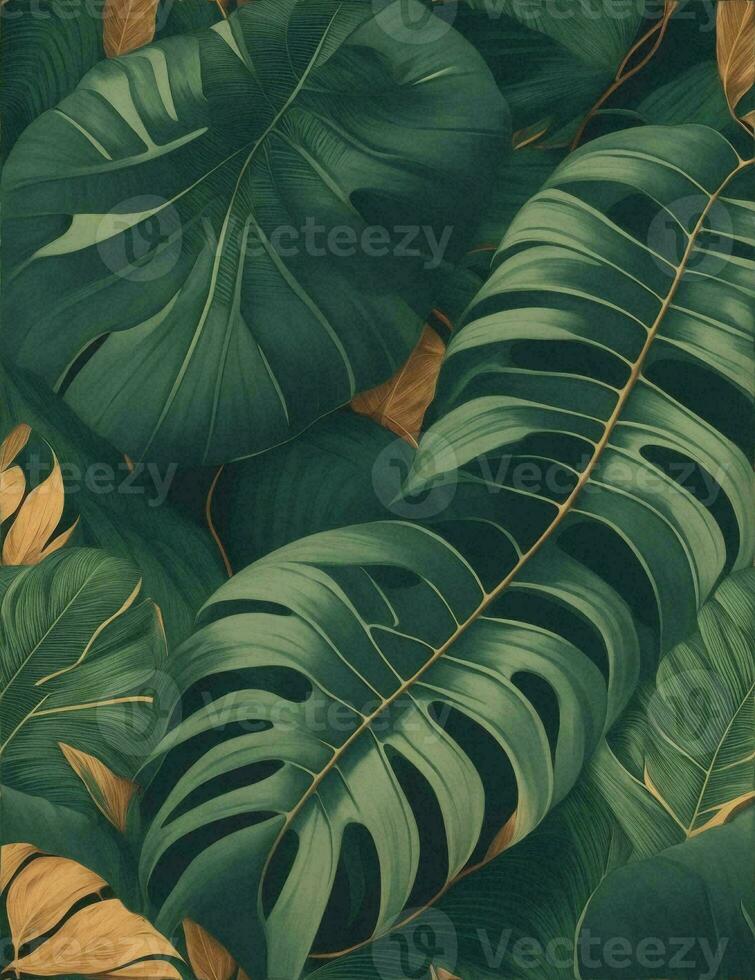 seamless wallpaper tropical leaves 50s style illustration photo