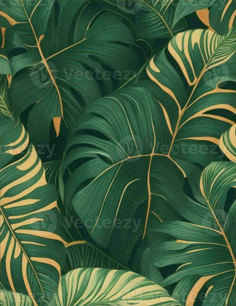 seamless wallpaper tropical leaves 50s style illustration photo