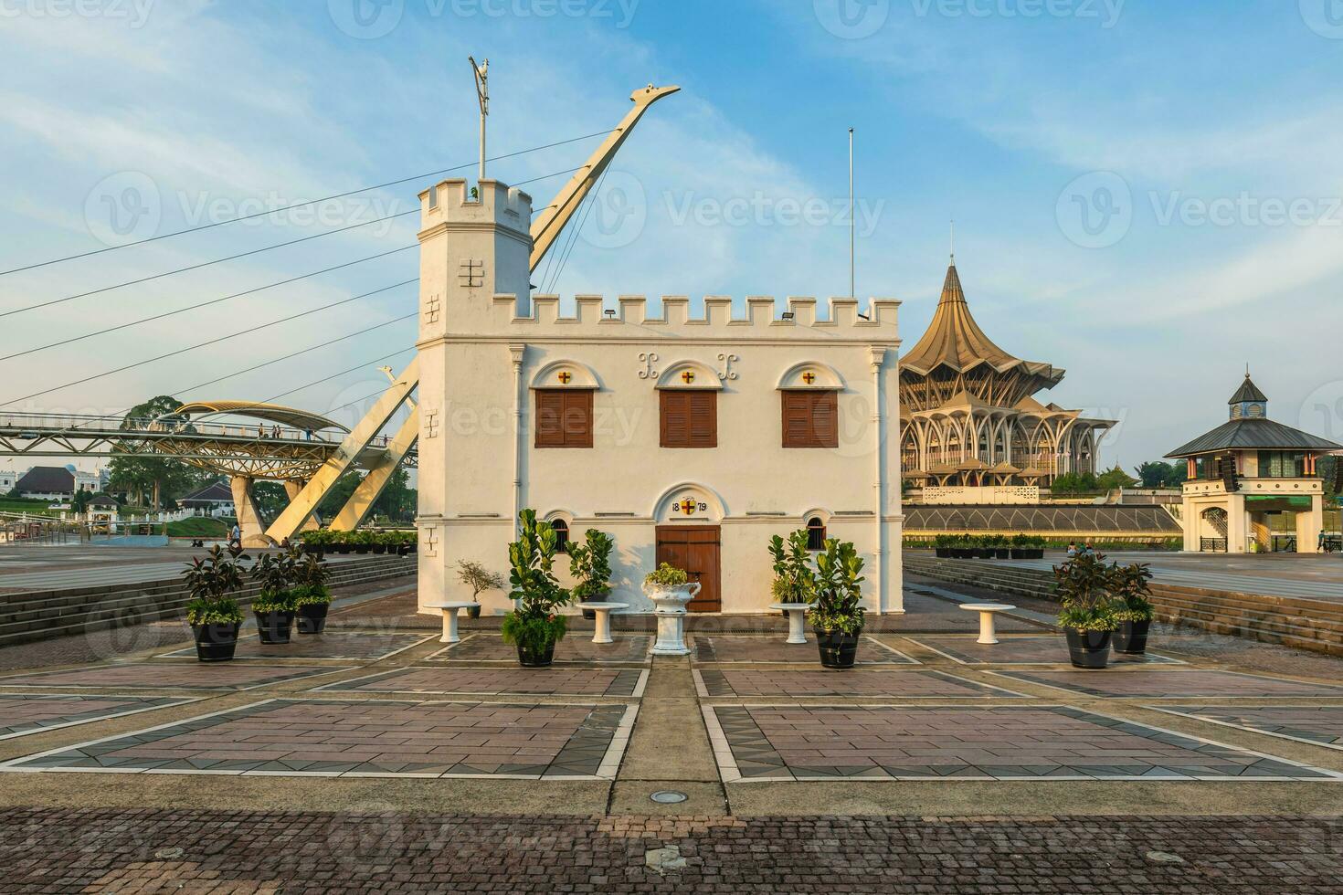 Square Tower, a former prison and now a clock tower in Kuching, Sarawak, Malaysia photo