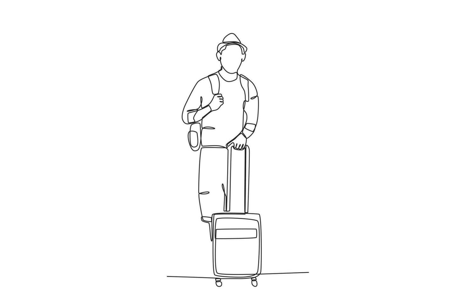 A holiday traveler carries a backpack and suitcase vector