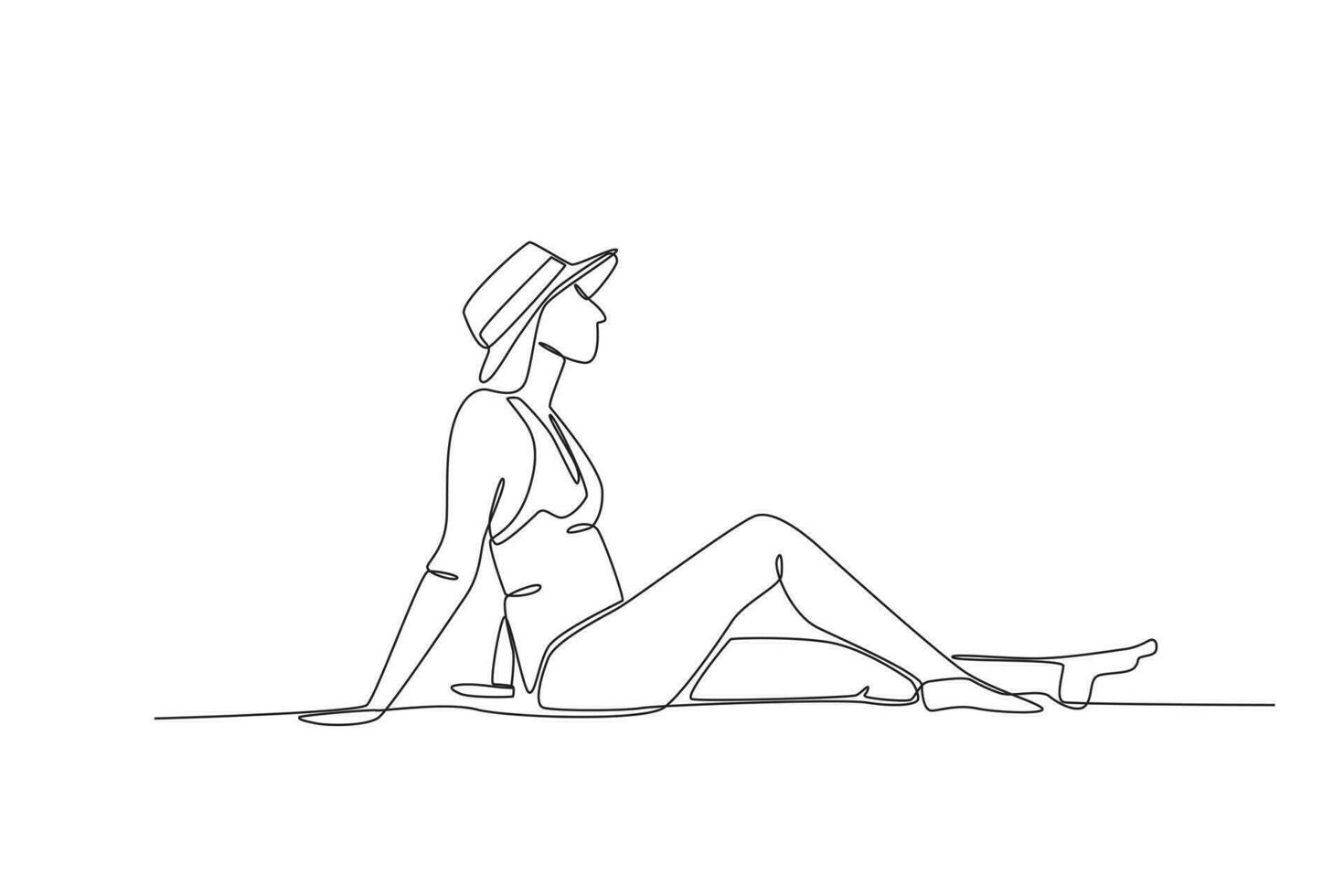 A woman sunbathing on the beach vector