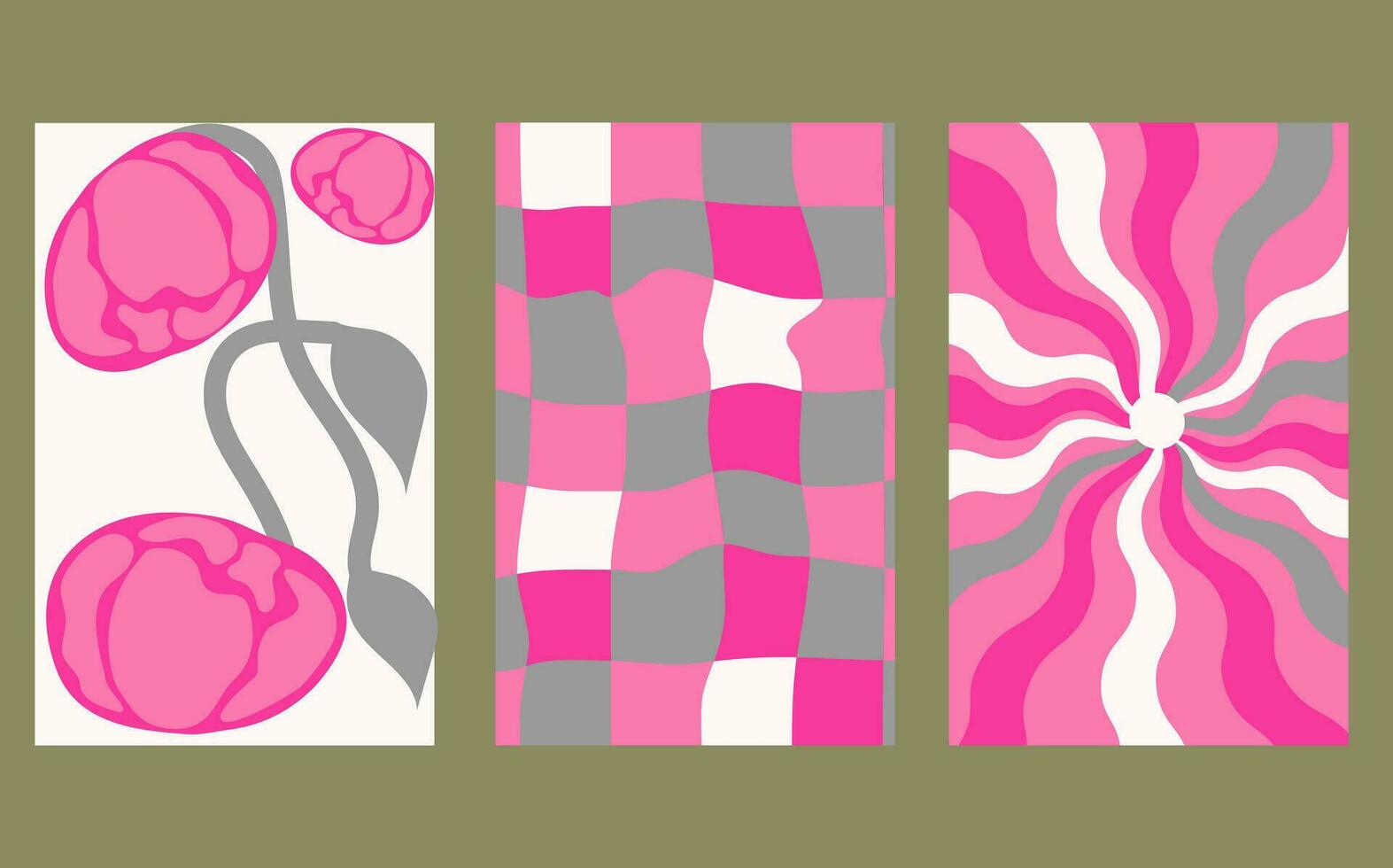 Collection of retro checkerboard backgrounds featuring vivid hues. A groovy and psychedelic chessboard pattern inspired by the 60s and 70s. vector