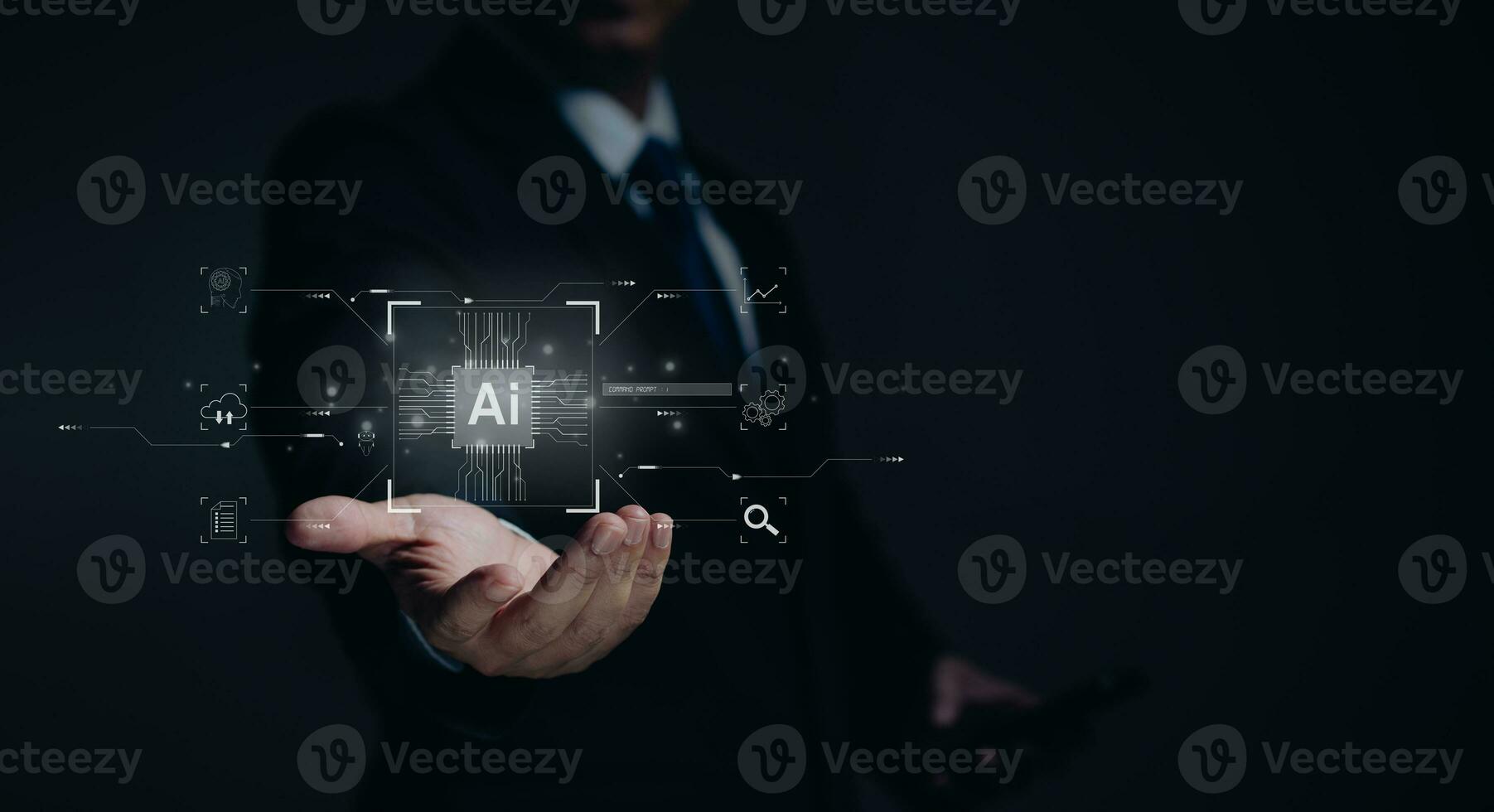 AI tech helps document management systems transfer data Secure data Search information using commands through AI chat system Chatbot command prompt generates something business, Protect documents data photo
