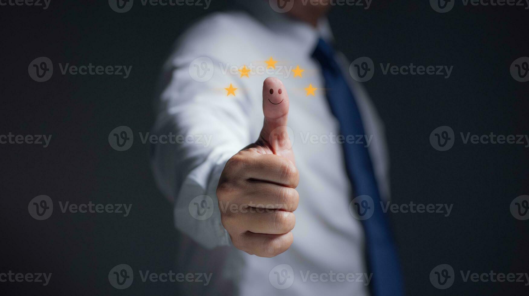 Hand thumb-up signs top service, assurance, Customer service Experiences Concept Guarantee, Five Star Rating, Positive Review, certification, standardization concept. Best Quality product service. photo