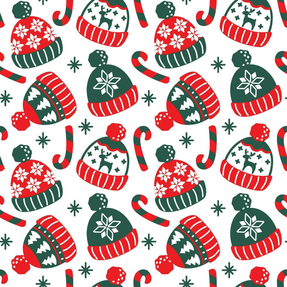 Winter knitted hats. Cute Christmas print. Seamless pattern. Vector. vector