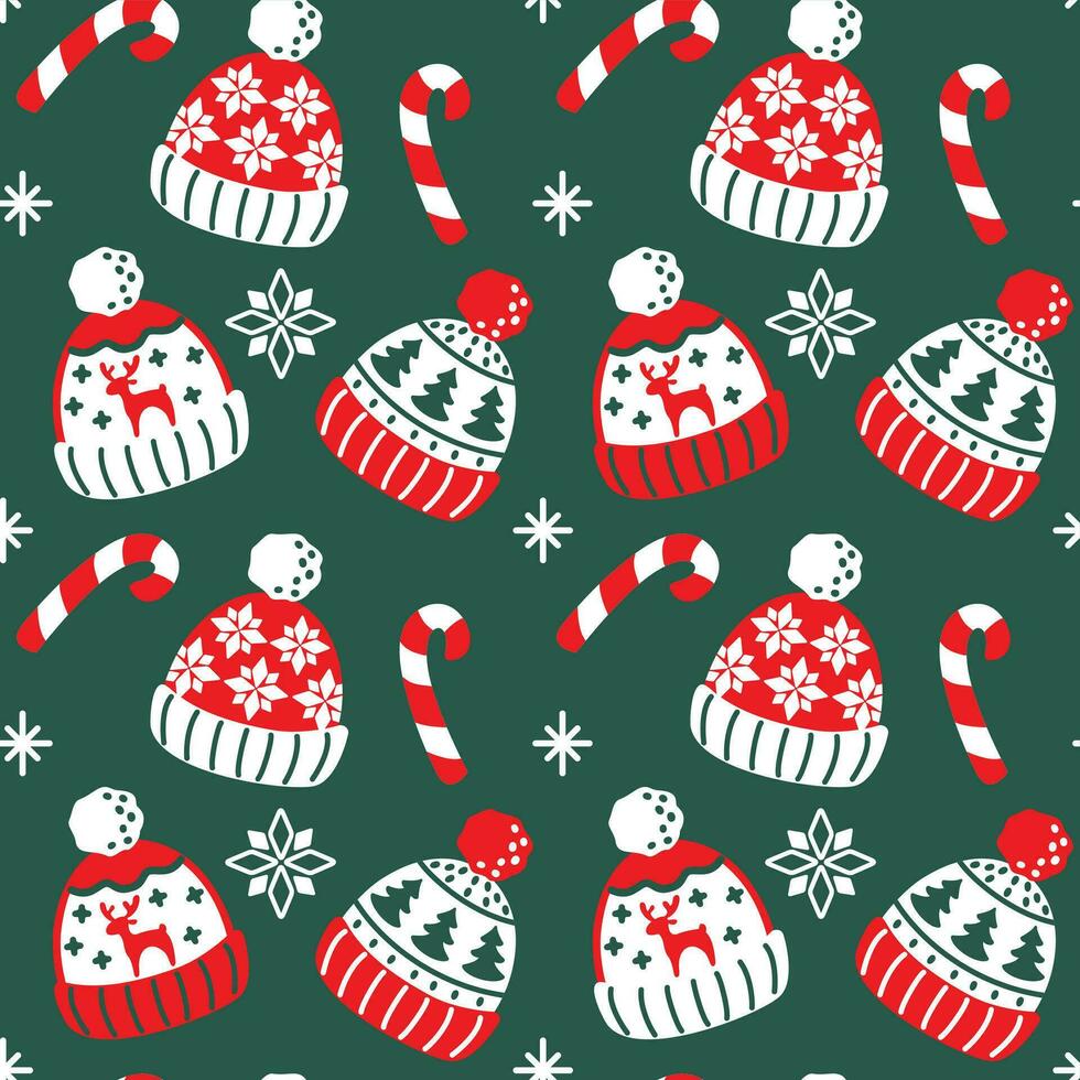 Winter knitted hats. Cute Christmas print. Seamless pattern. Vector. vector