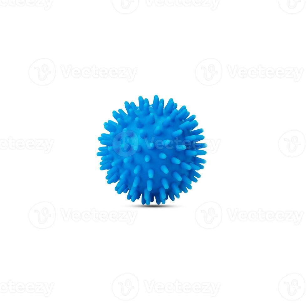 Blue spiky silicone massage ball. Massage tool. The concept of relaxation, rest, rehabilitation, recovery. Isolate. photo
