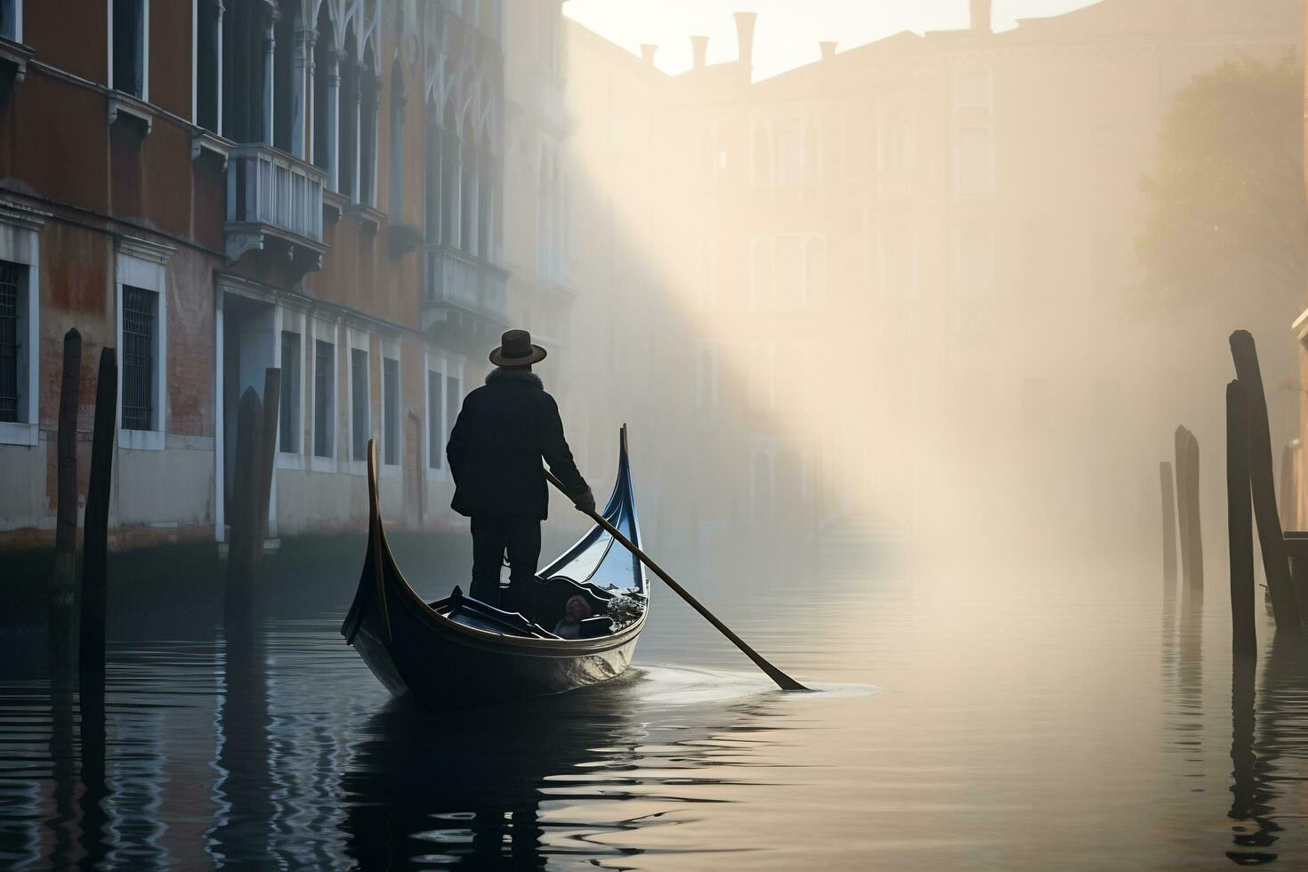 a gondolier gracefully navigating a canal Generative AI photo