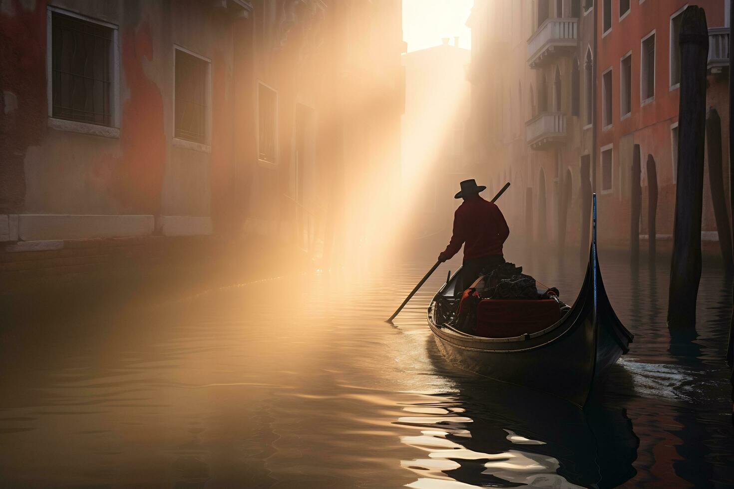 a gondolier gracefully navigating a canal Generative AI photo