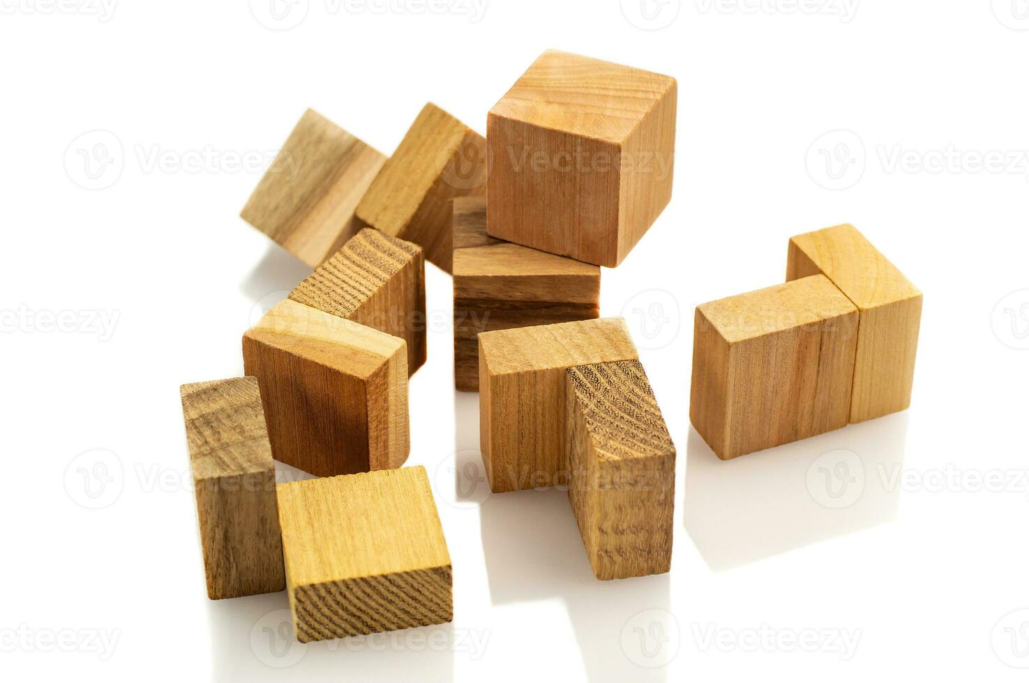 Wooden brain cube. Wooden puzzle made up of parts isolated on a white background. Business success concept. Layout for presentation. photo