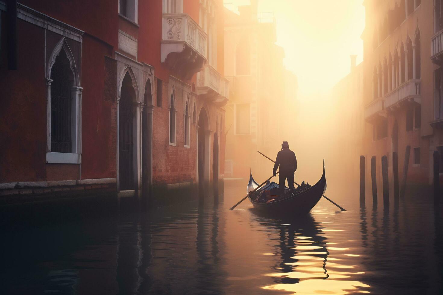 a gondolier gracefully navigating a canal Generative AI photo