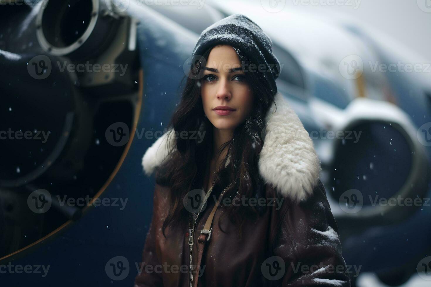 Beautiful pilot girl Generative AI photo