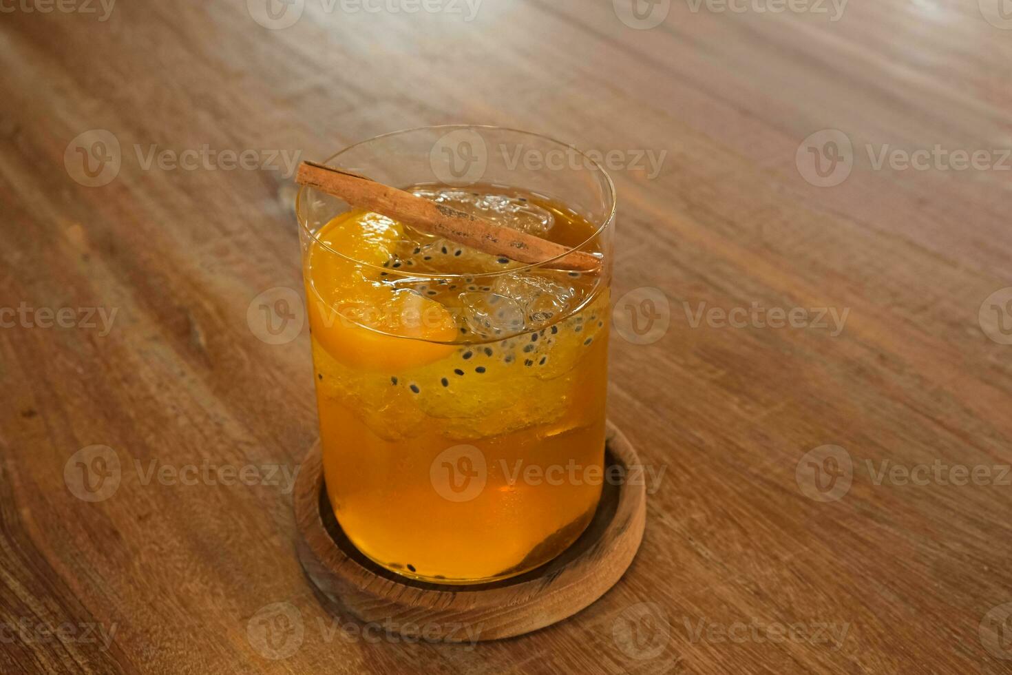 Chamomile tea with peach and basil seed photo