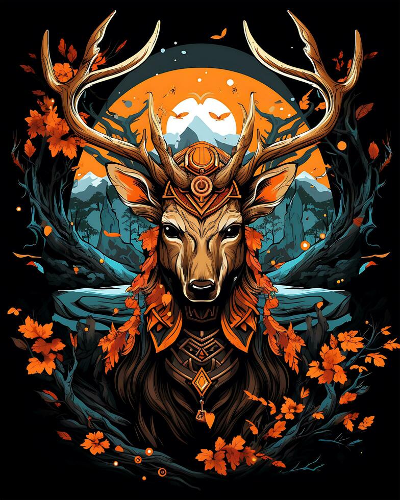 Action Deer Hunting Man artistic journey through the great Vector illustration Background photo