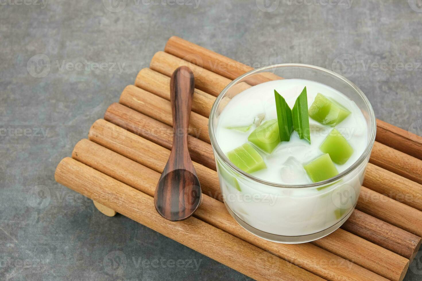 Pandan Coconut Dessert, made from jelly, nata de coco, pandan leaf and coconut. Indonesian dessert photo