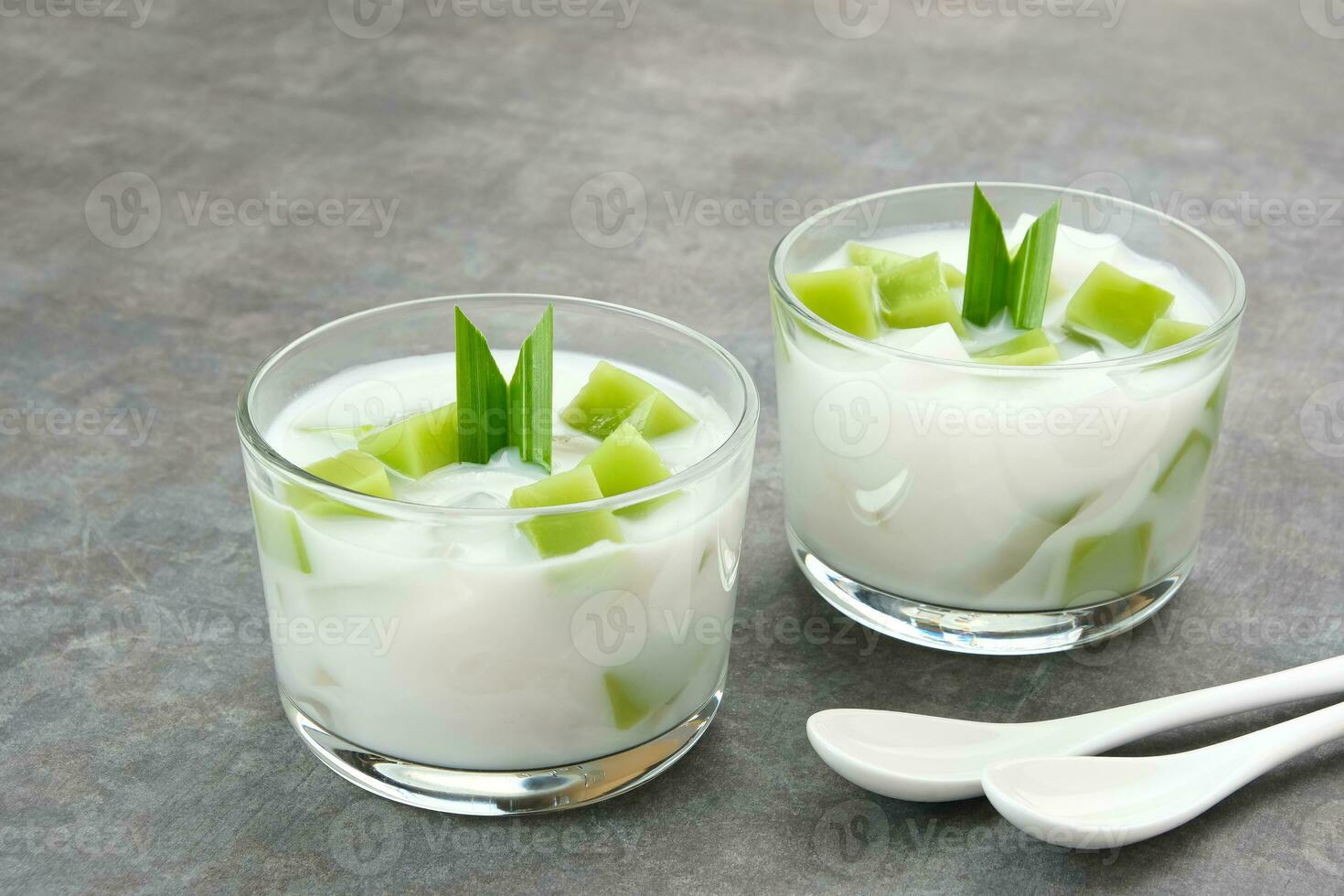 Pandan Coconut Dessert, made from jelly, nata de coco, pandan leaf and coconut. Indonesian dessert photo