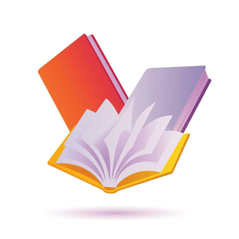 Set of 3d cute cartoon books. Realistic bookss with shaddow. Education and online class concept. Vector illustration.