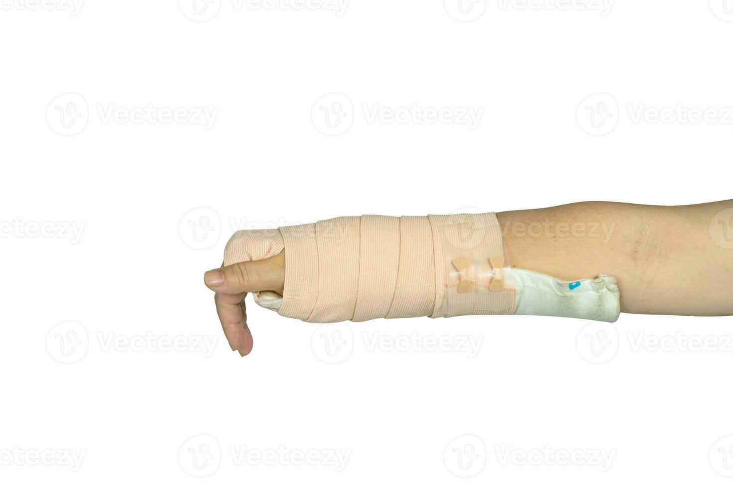 Hand making physical therapy to broken wrist from accident isolated on white background,clipping path photo