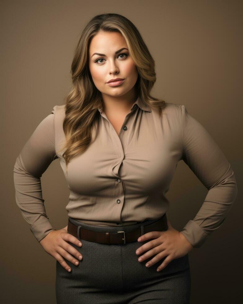 a beautiful woman in a business suit posing for the camera generative ai photo