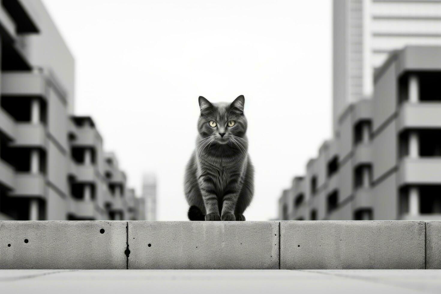 a black and white photo of a cat sitting on a ledge generative ai