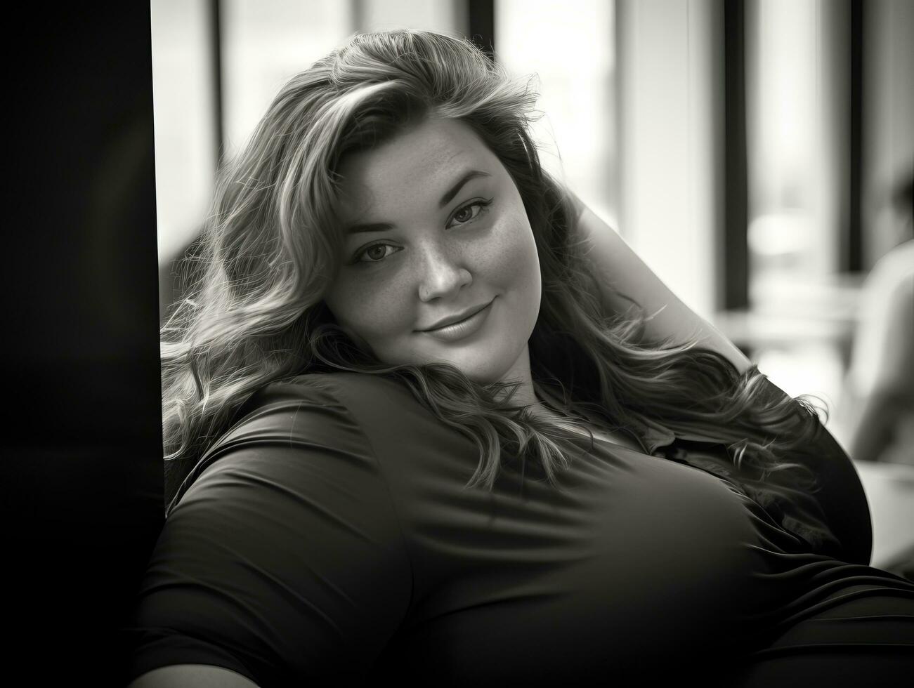 a black and white photo of a woman posing for the camera generative ai