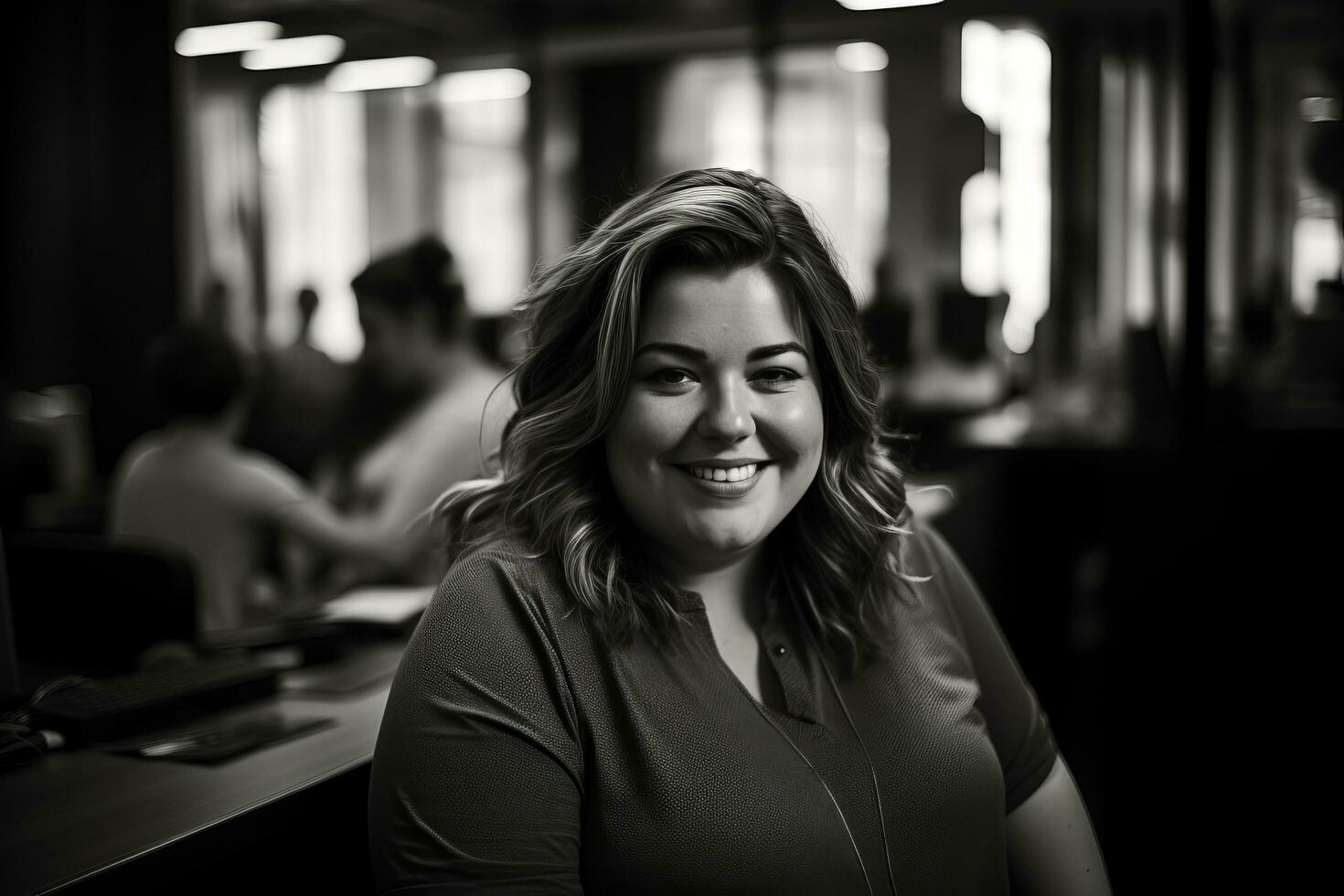 a black and white photo of a woman smiling generative ai