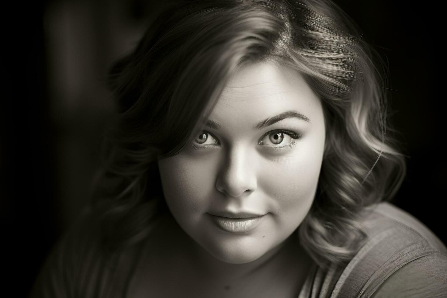 a black and white photo of a woman with blue eyes generative ai