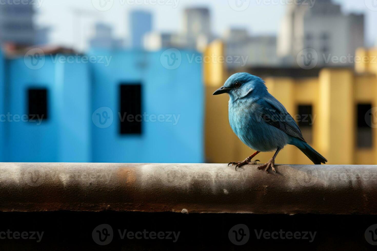 a blue bird sitting on a ledge generative ai photo