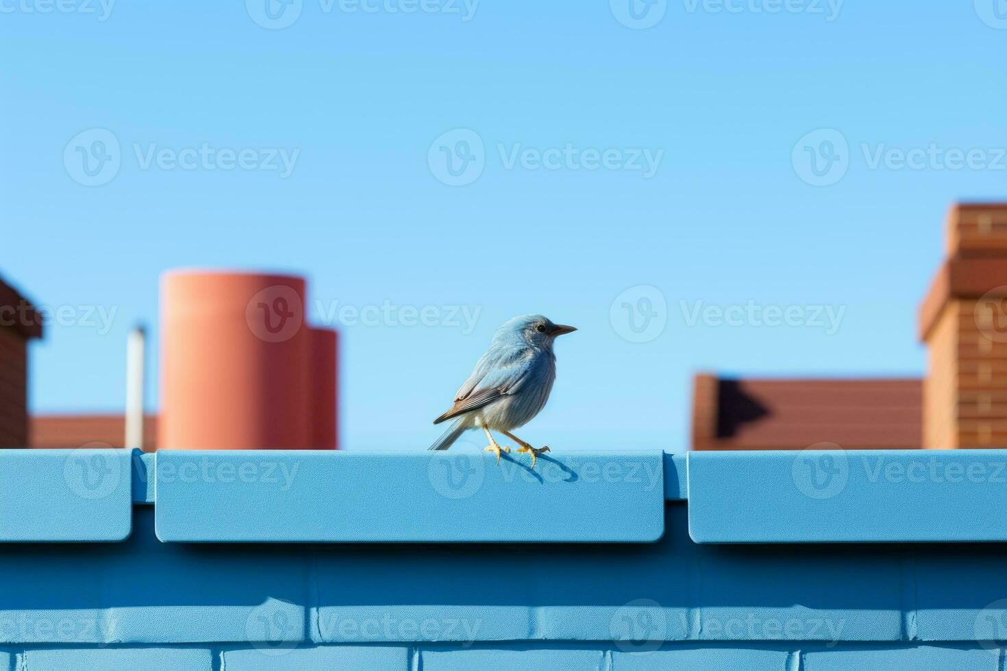 a blue bird sitting on the edge of a roof generative ai photo