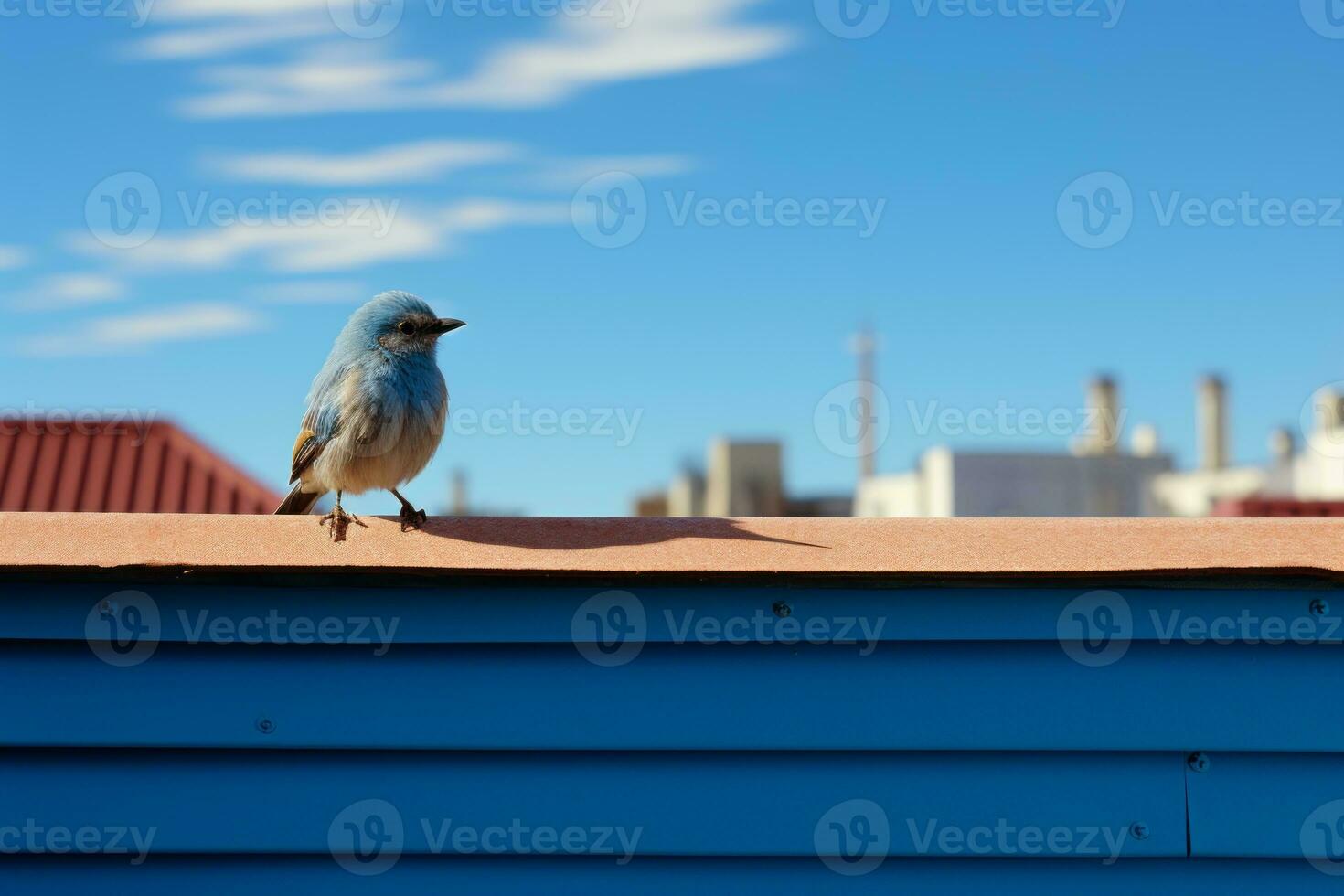 a blue bird sitting on top of a roof generative ai photo