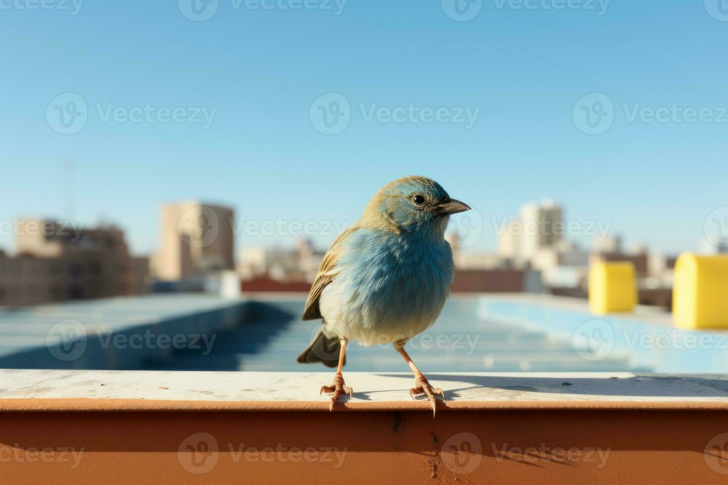 a blue bird standing on a ledge generative ai photo
