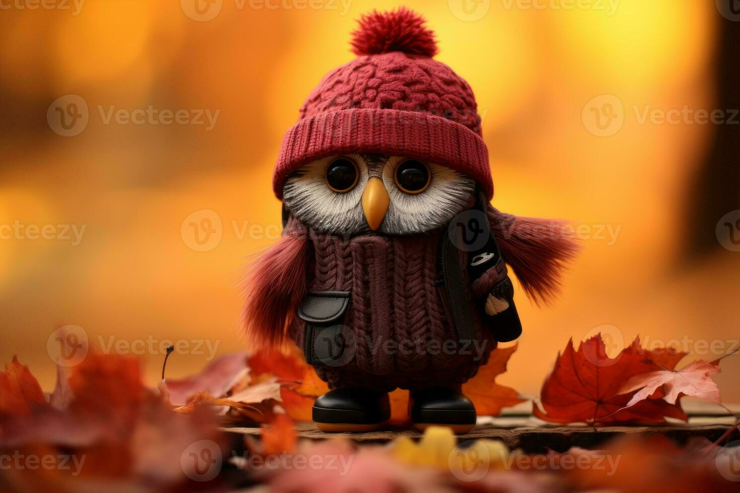 a cute little owl wearing a red hat and scarf generative ai photo