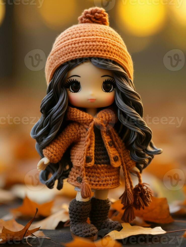 a doll wearing an orange sweater and hat generative ai photo
